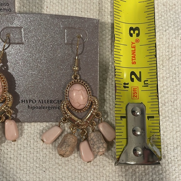 Boho dusty pink and gold earrings, faux stone look, hypoallergenic. NWT - Picture 3 of 3